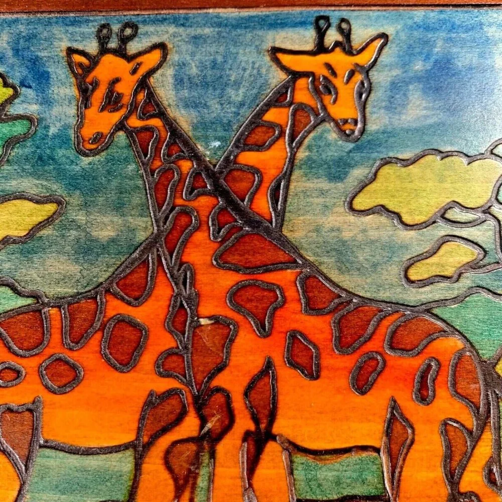 Giraffe Hinged Box Polish Handmade Linden Wood Keepsake Poland 6